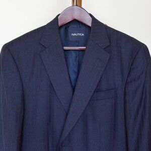 Nautica Men's Navy Pinstripe 100% Wool Suit Jacket 42R